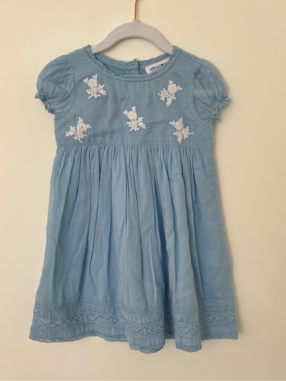 April Cornell Light Blue Cotton Embroidered Puff-Sleeve Summer Dress